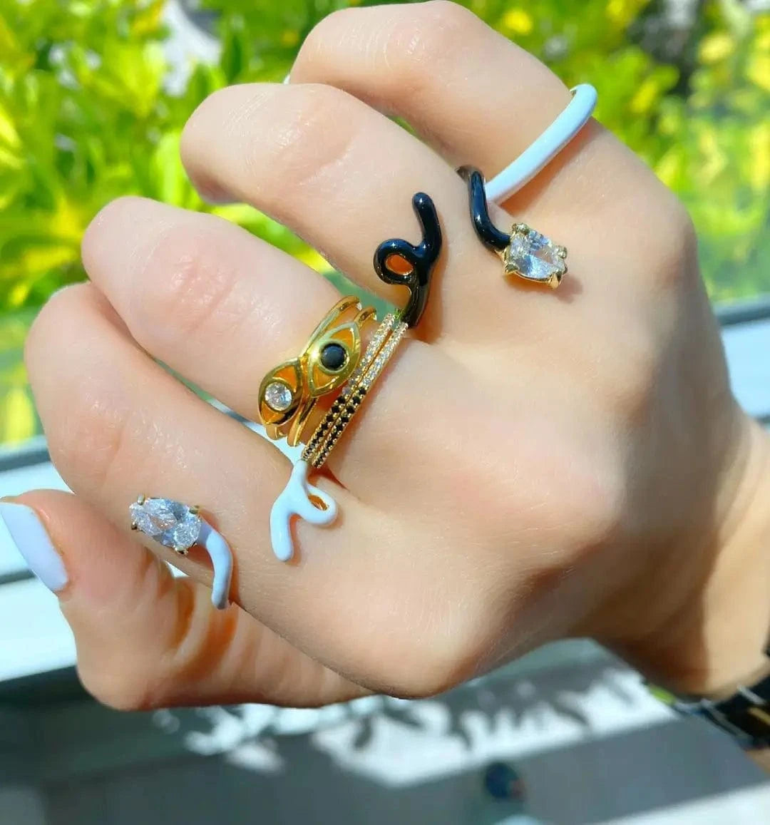 new arrival trendy colorful zirconia finger ring for women rainbow for summer enamel neon pastel jewelry