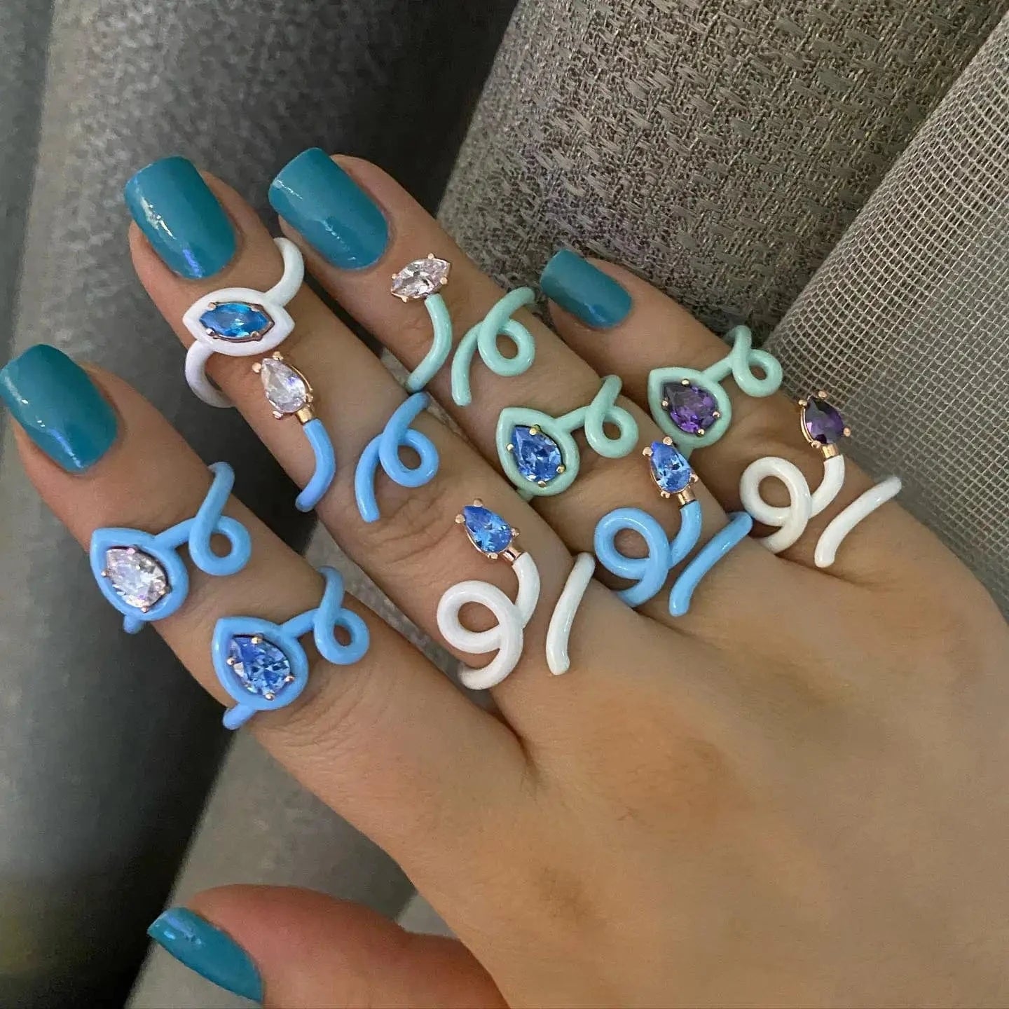 new arrival trendy colorful zirconia finger ring for women rainbow for summer enamel neon pastel jewelry