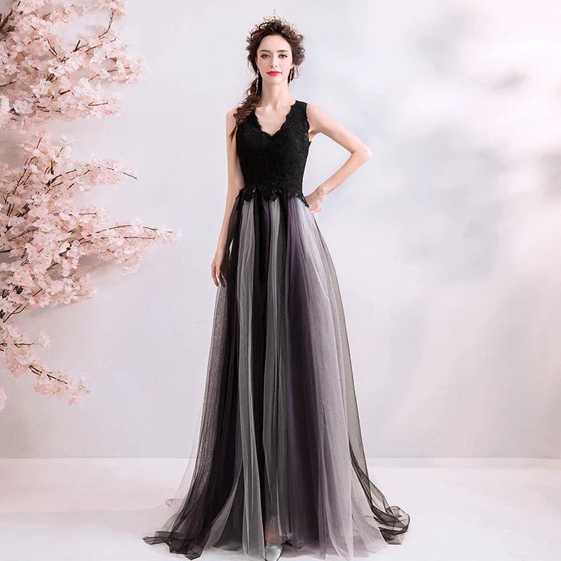 New Arrival V-neck Black Lace Tulle Woman Dresses Back Button Soild Lace Tulle Woman Dresses