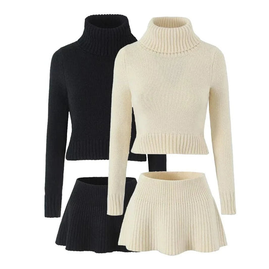 New arrival woman clothing long sleeve winter knitted sweater fashion 2 piece skirt set