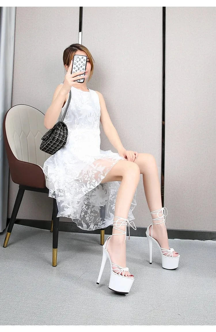 New Arrival Women Shoes 20 Cm Stilettos Heels 10 Cm Platform Colorful Knot Sandals Sexy Ladies Ankle Strap Sandals Shoes