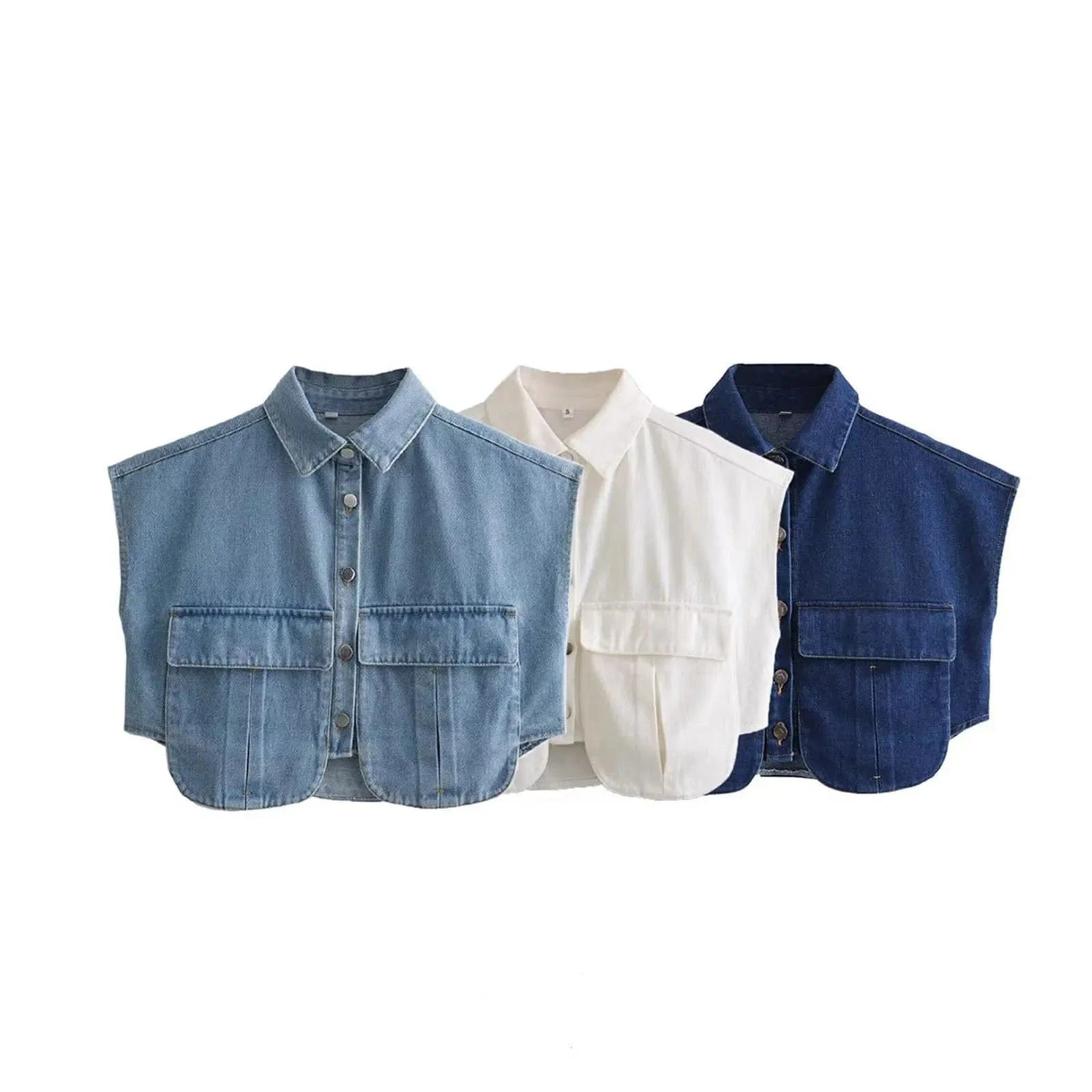 New Arrivals 2024 Hot Sale 3-Color Double Pocket Decorative Denim Top Fashion High Quality Sleeveless Button Denim Vest Jacket