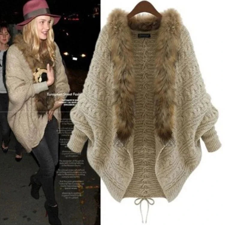 New Arrivals 2024 Knitted Cardigan Cape Shawl Bat Shirt Wool Collar Sweater Jacket