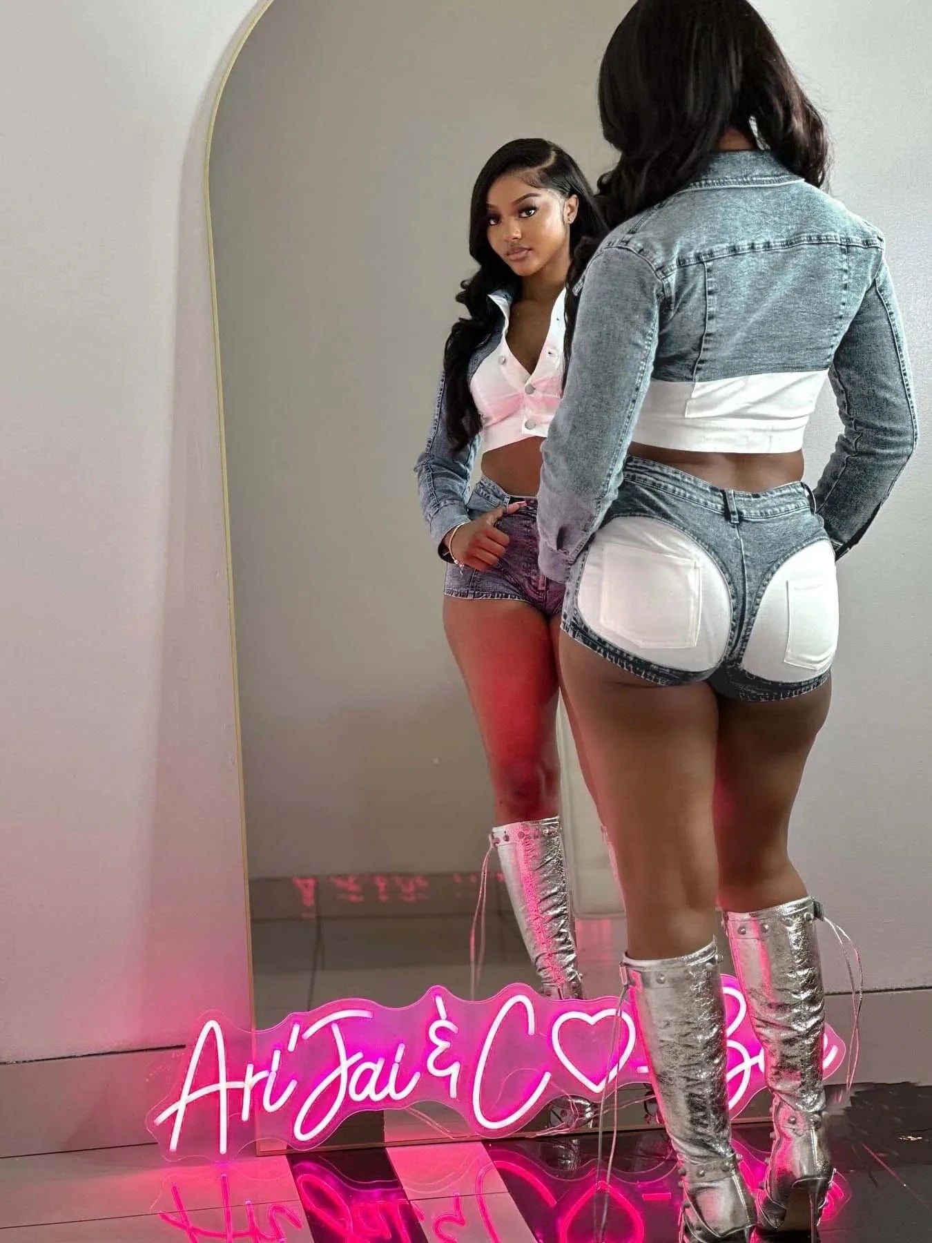 New arrivals 2024 spring boutique S-2XL denim jeans patchwork jackets two piece shorts set