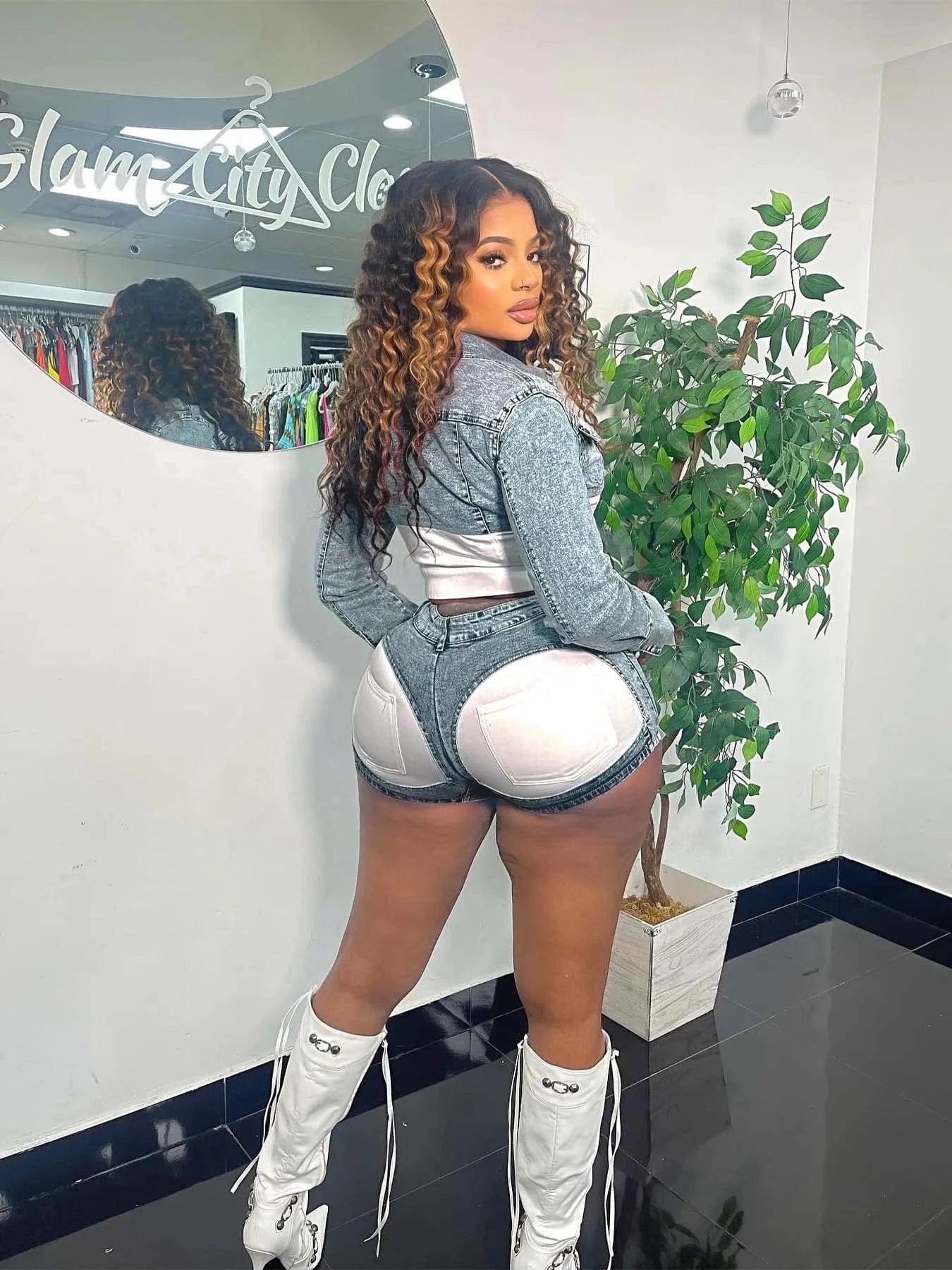 New arrivals 2024 spring boutique S-2XL denim jeans patchwork jackets two piece shorts set