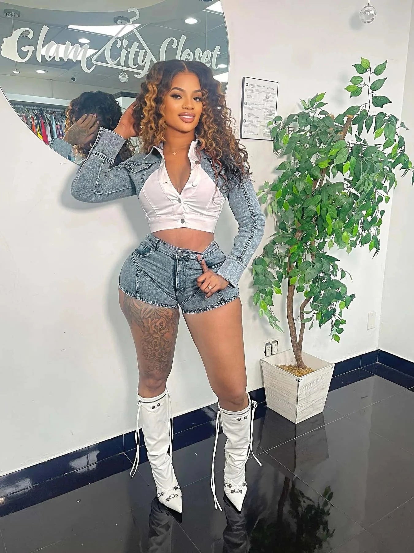 New arrivals 2024 spring boutique S-2XL denim jeans patchwork jackets two piece shorts set