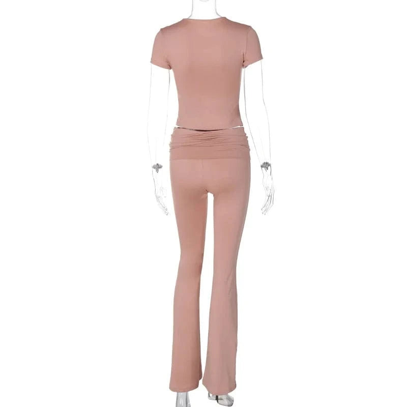 New arrivals 2024 summer boutique trendy short sleeve casual stretchy two piece pants set