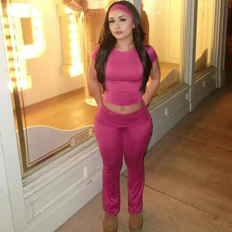 New arrivals 2024 summer boutique trendy short sleeve casual stretchy two piece pants set