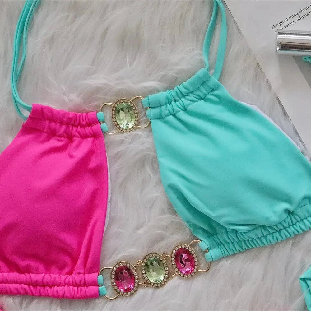 New arrivals 2024 summer diamond two piece swimwear beachwear beachwear woman bikini