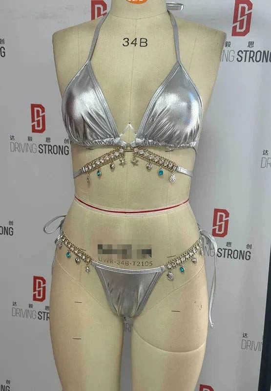 New arrivals 2024 summer diamond two piece swimwear metallic beachwear woman bikini