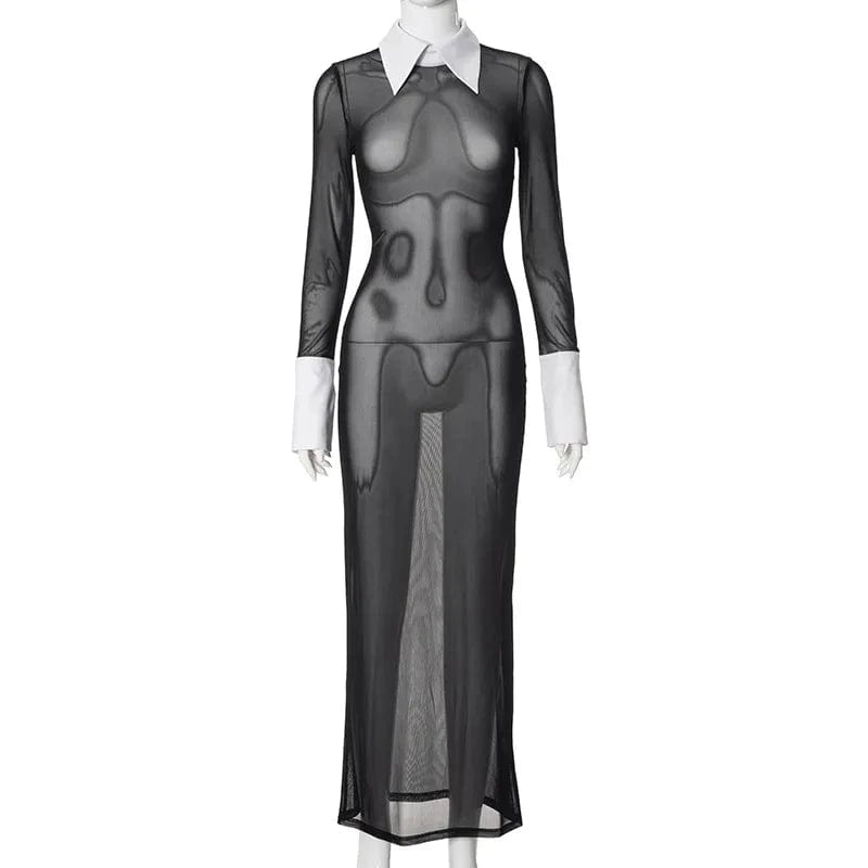 New arrivals boutique 2024 spring polo hot sexy mesh elegant maxi women's dresses