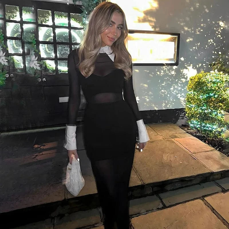 New arrivals boutique 2024 spring polo hot sexy mesh elegant maxi women's dresses