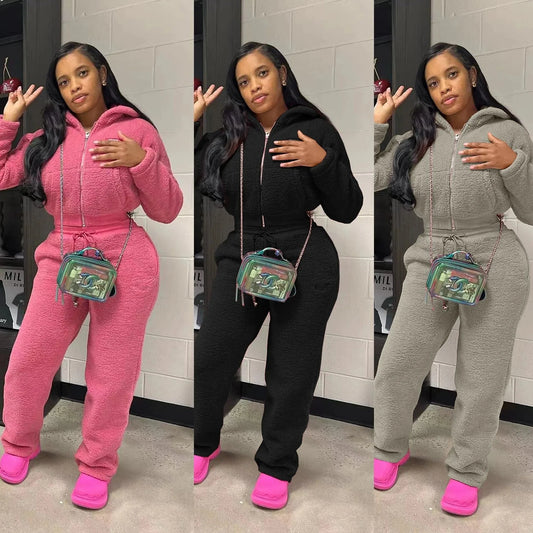 New arrivals factory 2024 fall boutique lounge wear plush winter two piece pants set