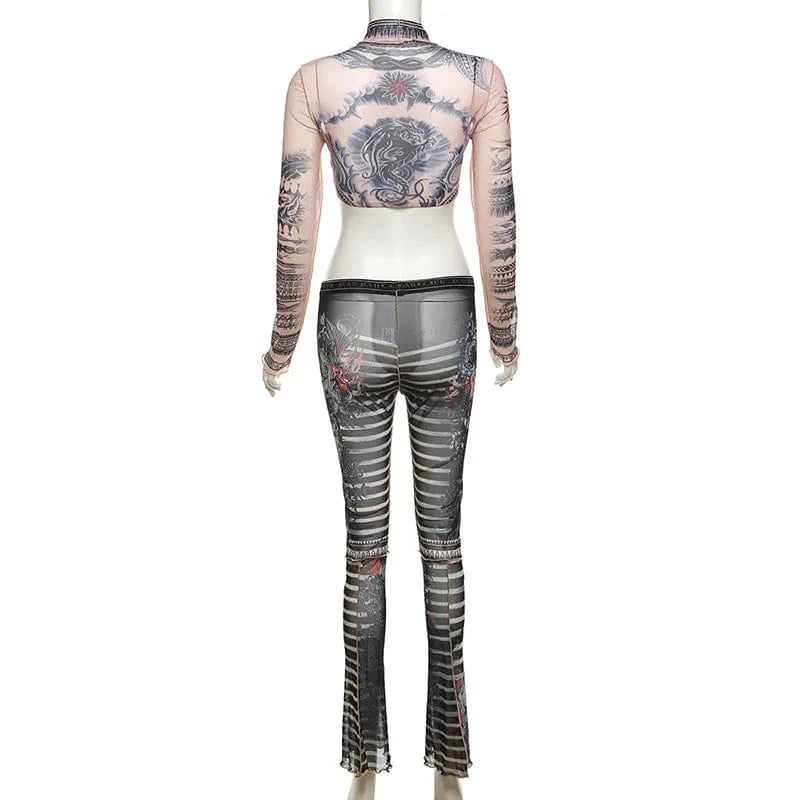 New arrivals factory 2024 spring boutique lounge wear mesh see through two piece pants set