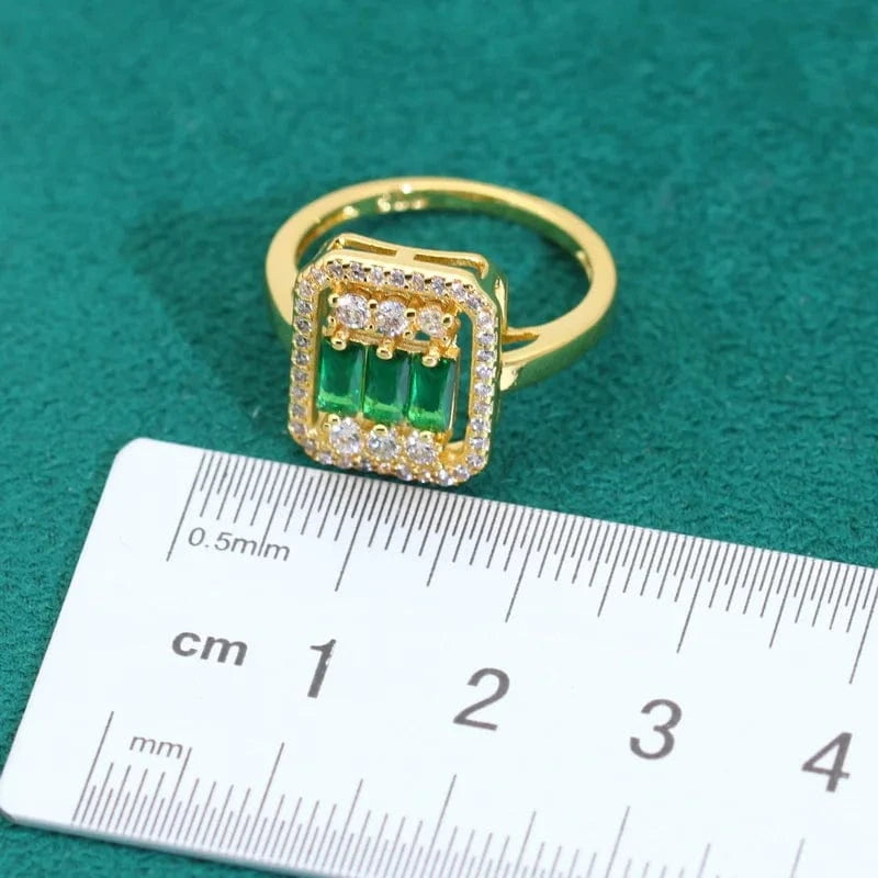 New Arrivals Gold Color Wedding Jewelry Sets for Women Green Zircon Bracelet Earrings Necklace Pendant Ring Halloween Gift