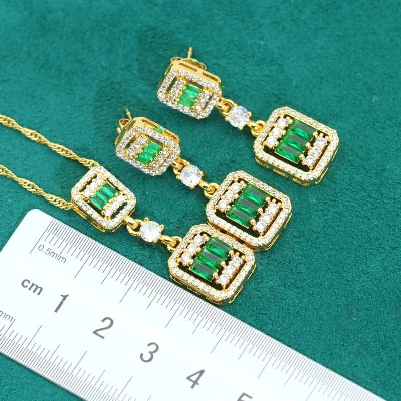 New Arrivals Gold Color Wedding Jewelry Sets for Women Green Zircon Bracelet Earrings Necklace Pendant Ring Halloween Gift