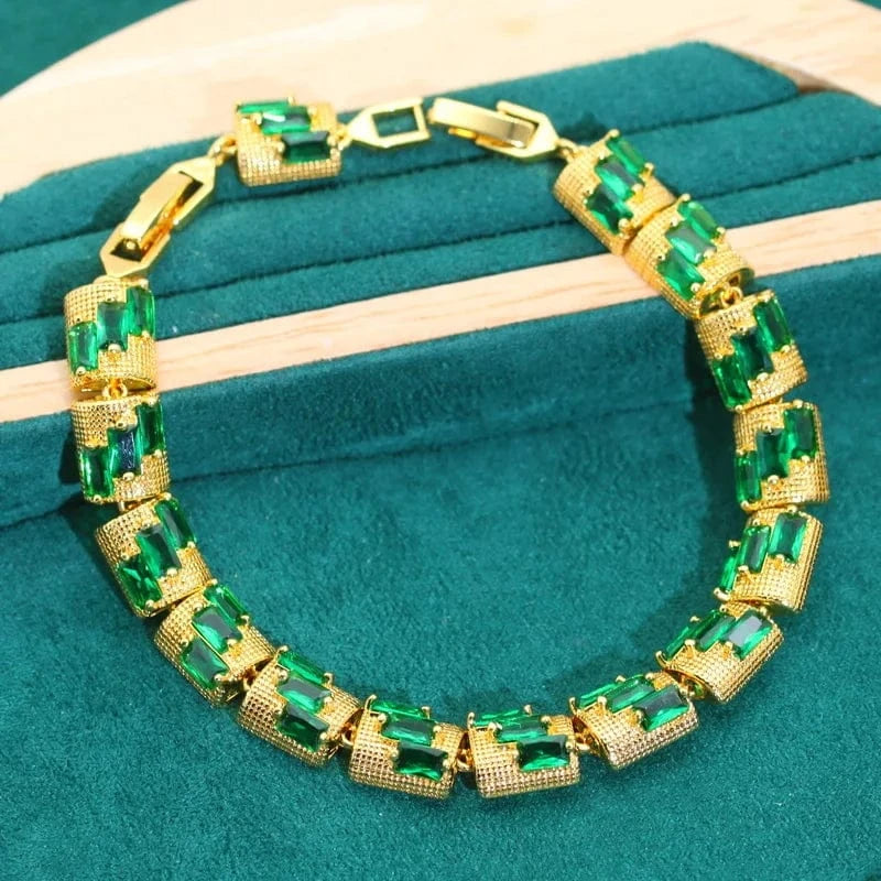 New Arrivals Gold Color Wedding Jewelry Sets for Women Green Zircon Bracelet Earrings Necklace Pendant Ring Halloween Gift