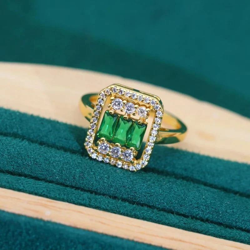 New Arrivals Gold Color Wedding Jewelry Sets for Women Green Zircon Bracelet Earrings Necklace Pendant Ring Halloween Gift