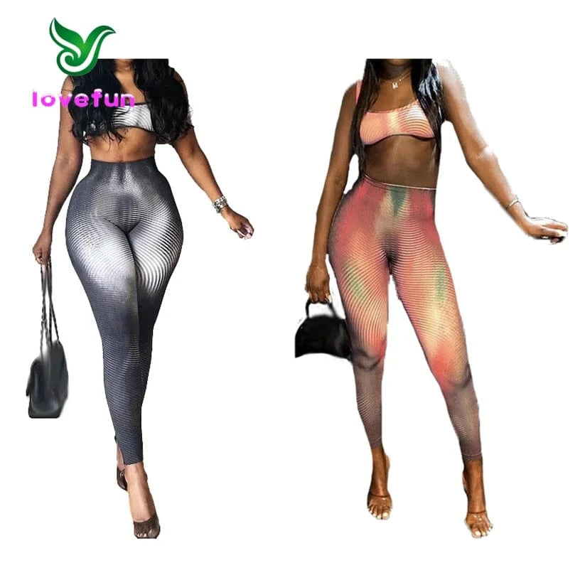 New Arrivals Gradient Print Two Piece Set Tank Top And High Waist Pants Set Sportswear Women's Legging Set