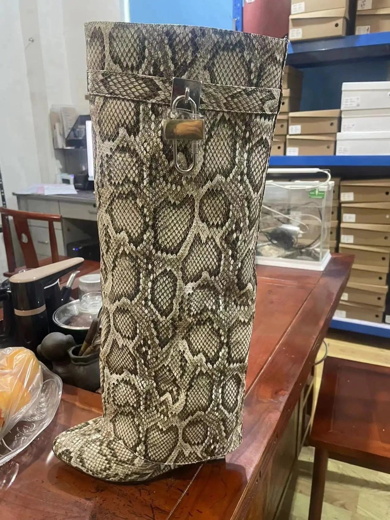 New arrivals luxury winter autumn locking quality leather two length women's boots shoes