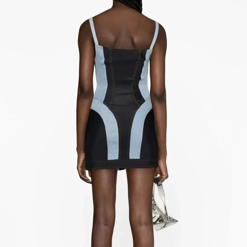 New Arrivals Multi Color Sling Sleeveless Dress Sexy Strapless Mini Dress Patchwork Denim Bodycon Dresses