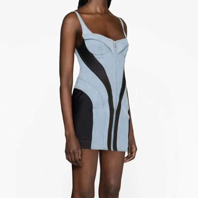 New Arrivals Multi Color Sling Sleeveless Dress Sexy Strapless Mini Dress Patchwork Denim Bodycon Dresses