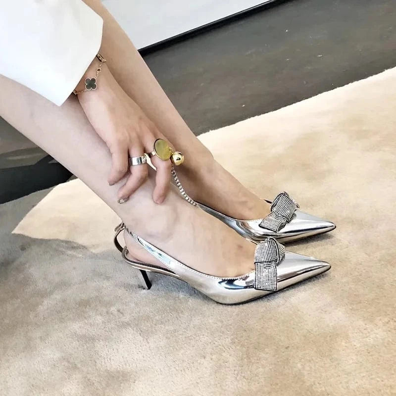 New Arrivals Rhinestone Pointed Toe High Heel Shoes Fashion Bow Sandals For Women design fashion sandals
