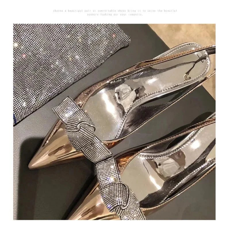 New Arrivals Rhinestone Pointed Toe High Heel Shoes Fashion Bow Sandals For Women design fashion sandals