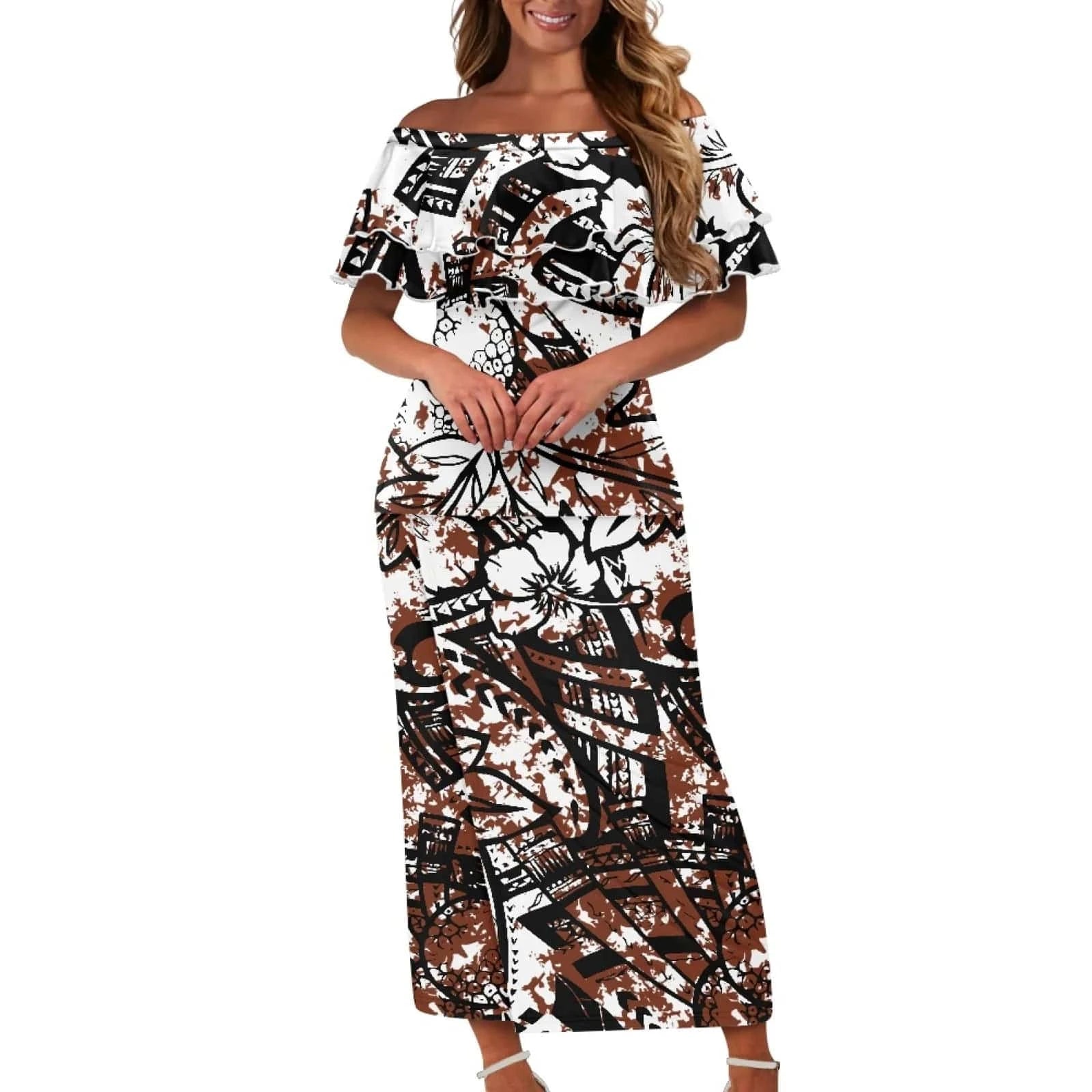 New Arrivals Ruffles Sexy Off Shoulder Women'S Custom Dresses Plus Size Samoan Puletasi Top And Skirt Two Pieces Set For Women