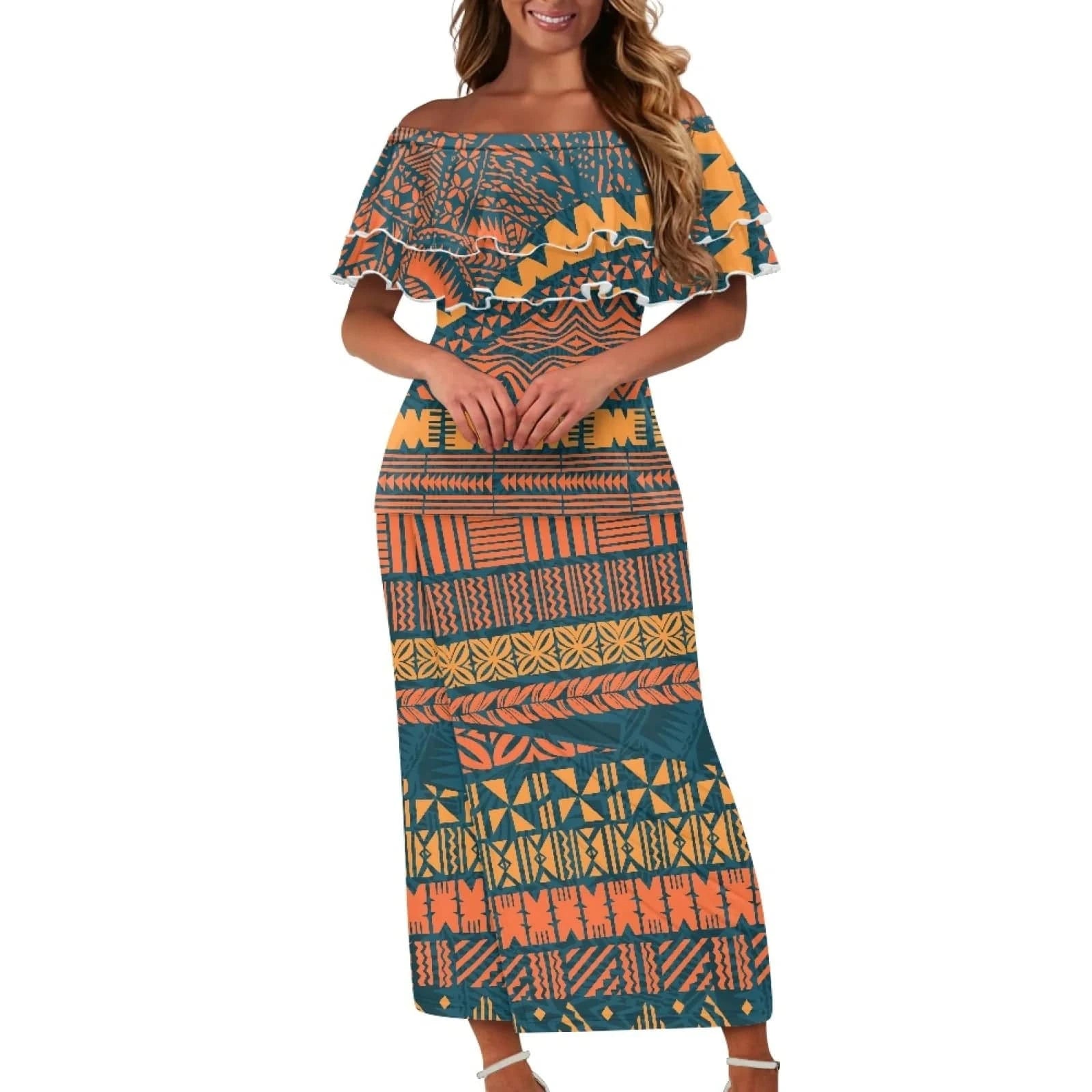 New Arrivals Ruffles Sexy Off Shoulder Women'S Custom Dresses Plus Size Samoan Puletasi Top And Skirt Two Pieces Set For Women