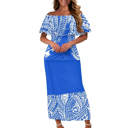 New Arrivals Ruffles Sexy Off Shoulder Women'S Custom Dresses Plus Size Samoan Puletasi Top And Skirt Two Pieces Set For Women