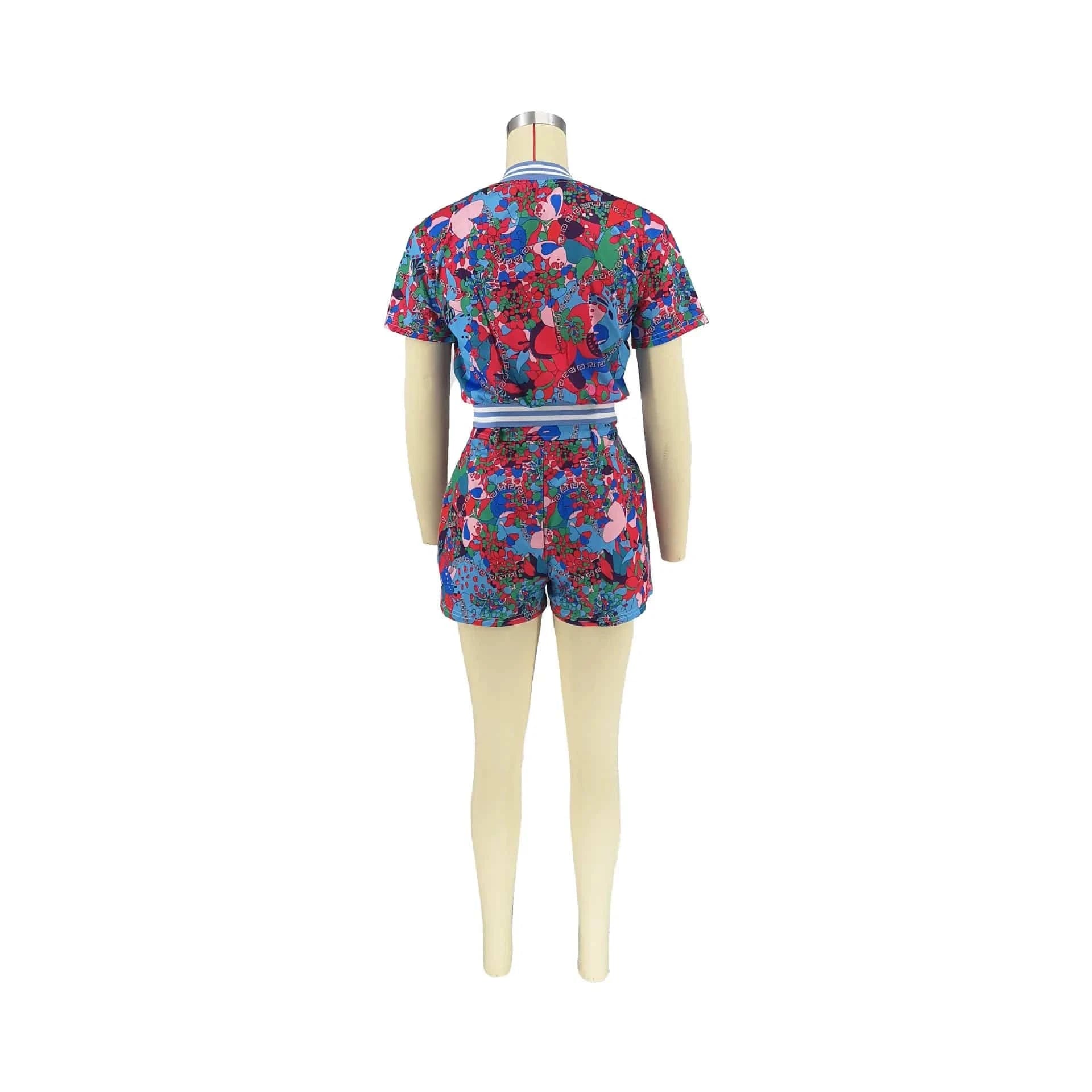 New arrivals S-2XL 2024 summer boutique digital print flower casual two piece shorts set