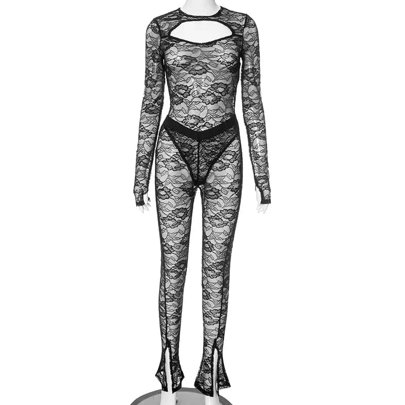 New arrivals spring 2024 boutique lace see through hot sexy romper women two piece set