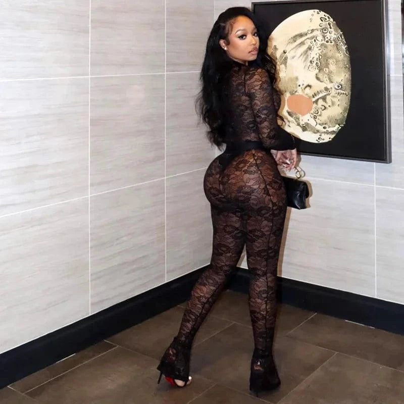 New arrivals spring 2024 boutique lace see through hot sexy romper women two piece set