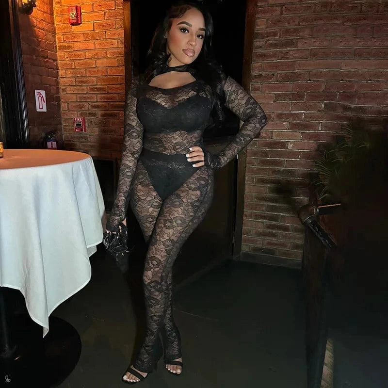 New arrivals spring 2024 boutique lace see through hot sexy romper women two piece set