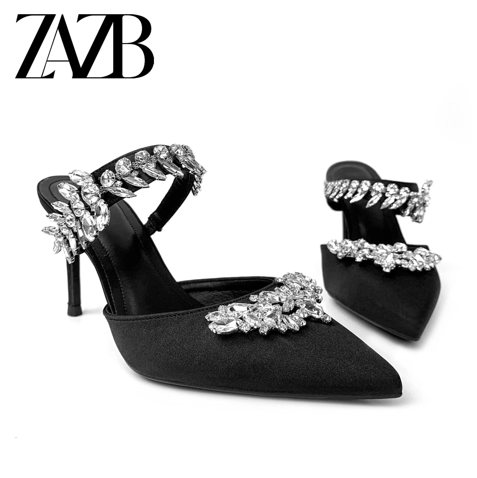 New arrivals styles customized rhinestone crystal sexy women's high heel slippers fashion ladies Thin heel tip shoes for women
