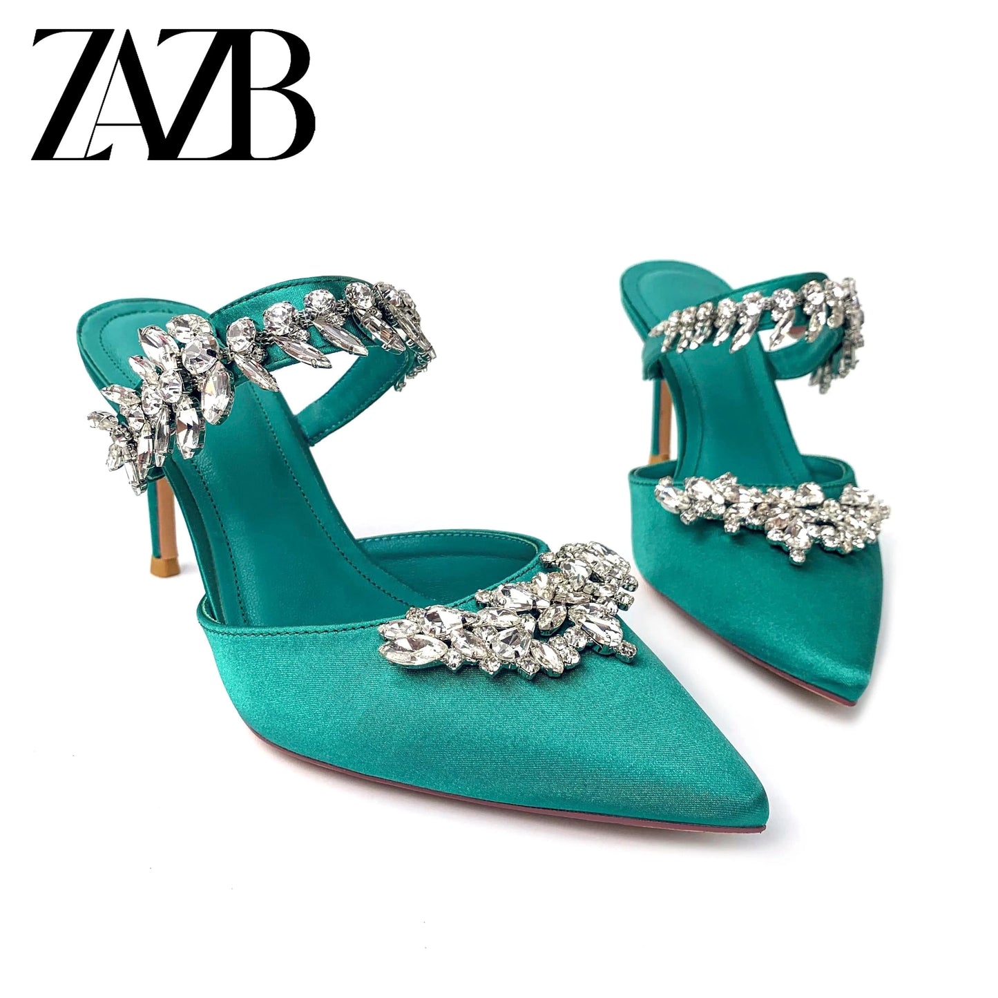 New arrivals styles customized rhinestone crystal sexy women's high heel slippers fashion ladies Thin heel tip shoes for women