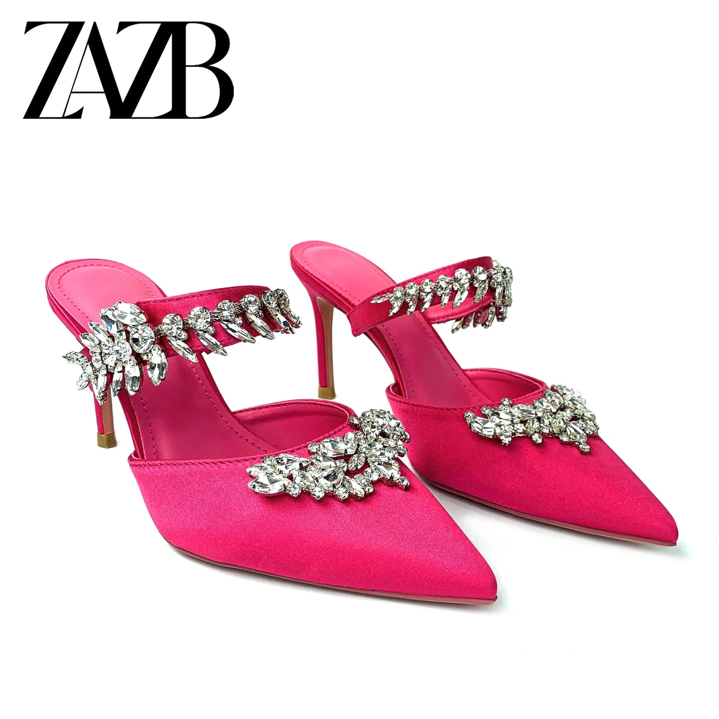 New arrivals styles customized rhinestone crystal sexy women's high heel slippers fashion ladies Thin heel tip shoes for women