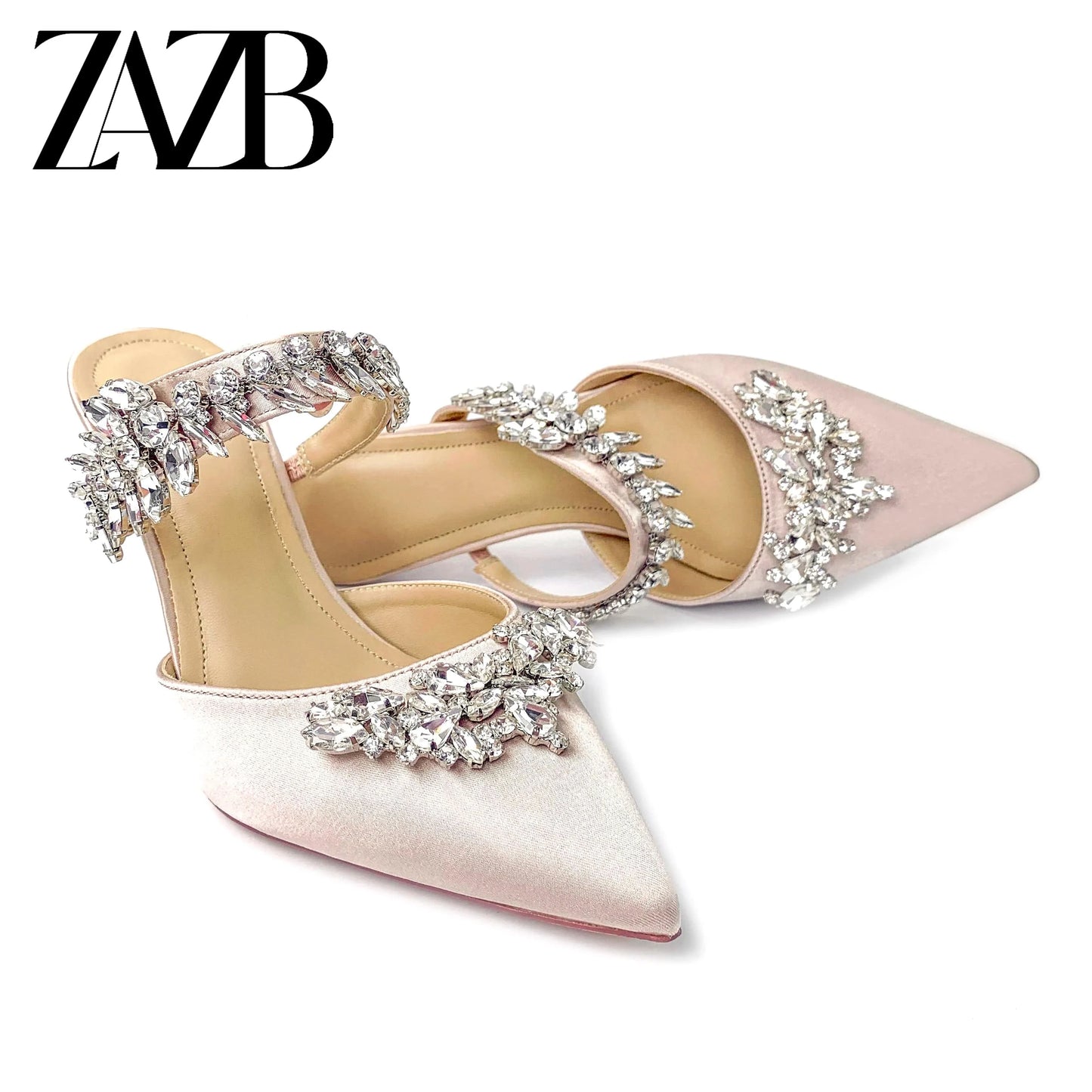 New arrivals styles customized rhinestone crystal sexy women's high heel slippers fashion ladies Thin heel tip shoes for women