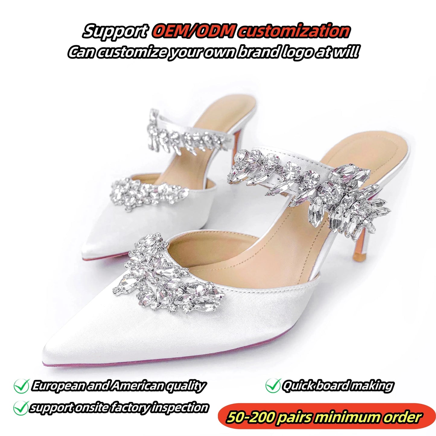 New arrivals styles customized rhinestone crystal sexy women's high heel slippers fashion ladies Thin heel tip shoes for women