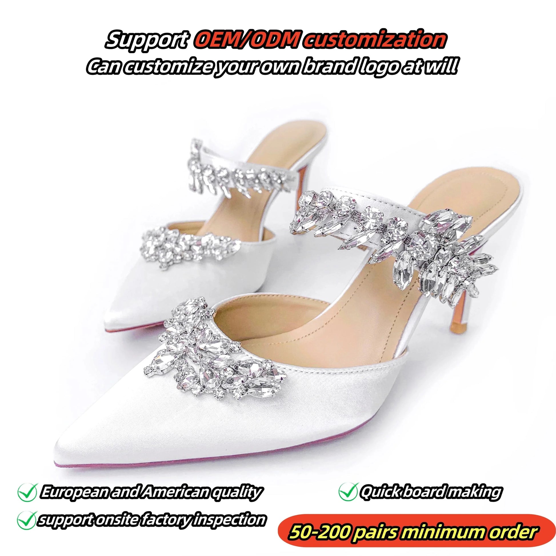 New arrivals styles customized rhinestone crystal sexy women's high heel slippers fashion ladies Thin heel tip shoes for women
