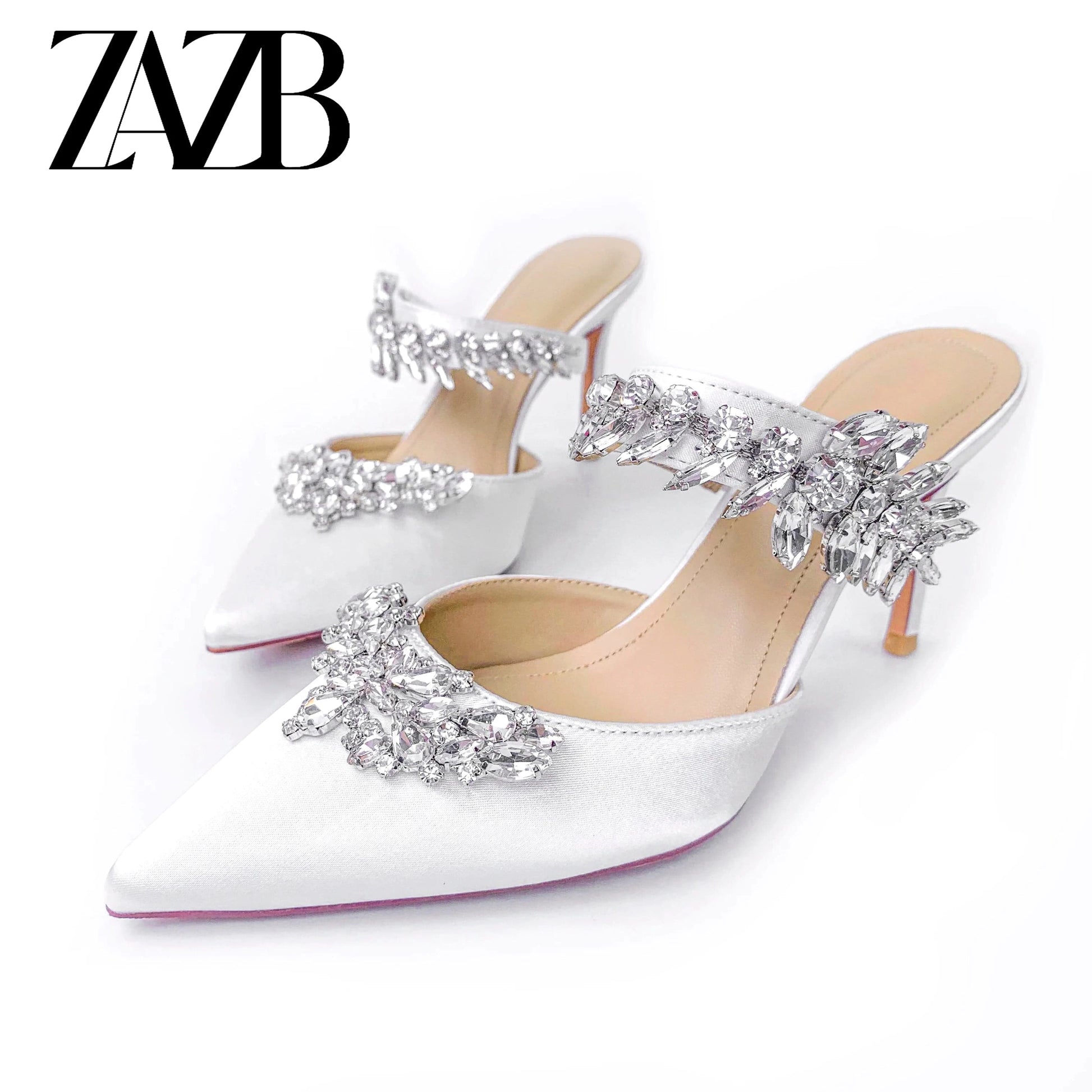 New arrivals styles customized rhinestone crystal sexy women's high heel slippers fashion ladies Thin heel tip shoes for women