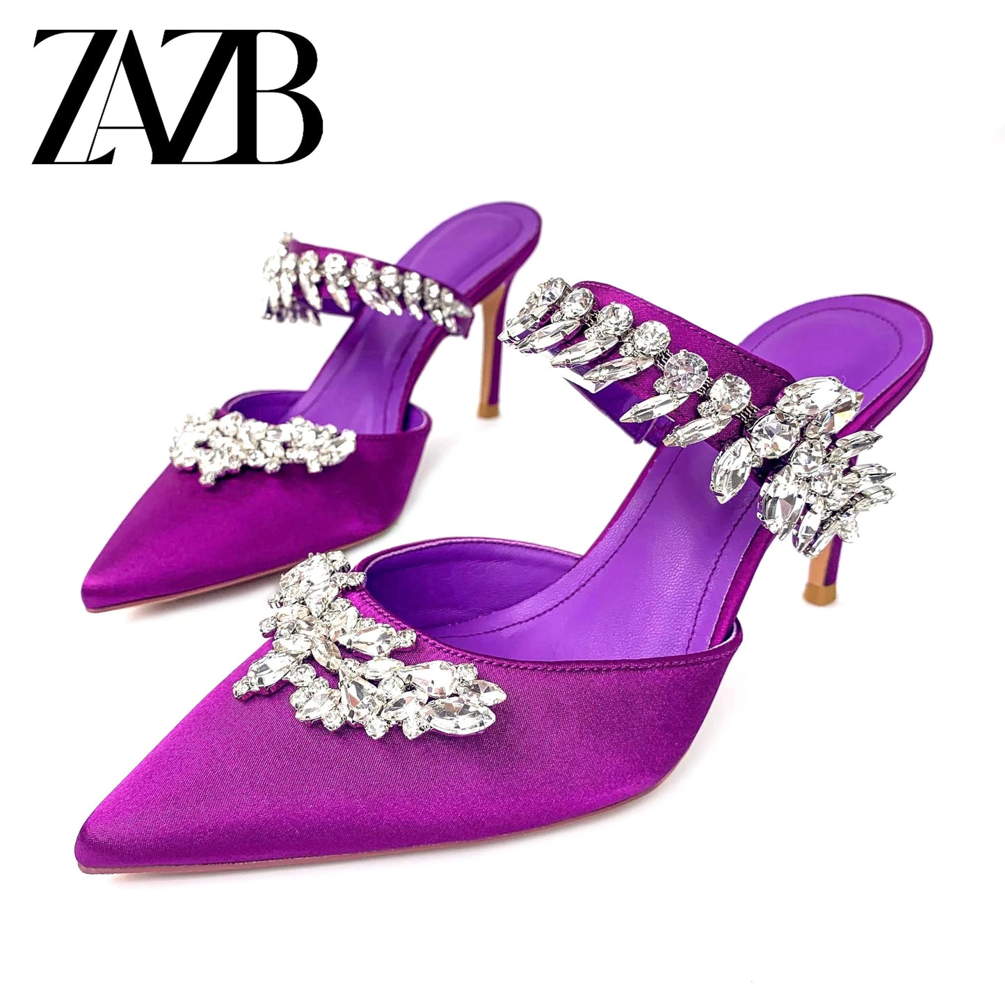 New arrivals styles customized rhinestone crystal sexy women's high heel slippers fashion ladies Thin heel tip shoes for women