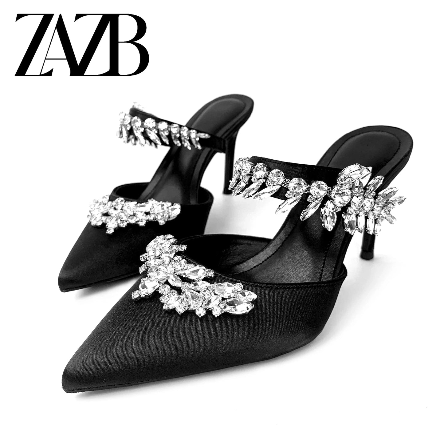 New arrivals styles customized rhinestone crystal sexy women's high heel slippers fashion ladies Thin heel tip shoes for women