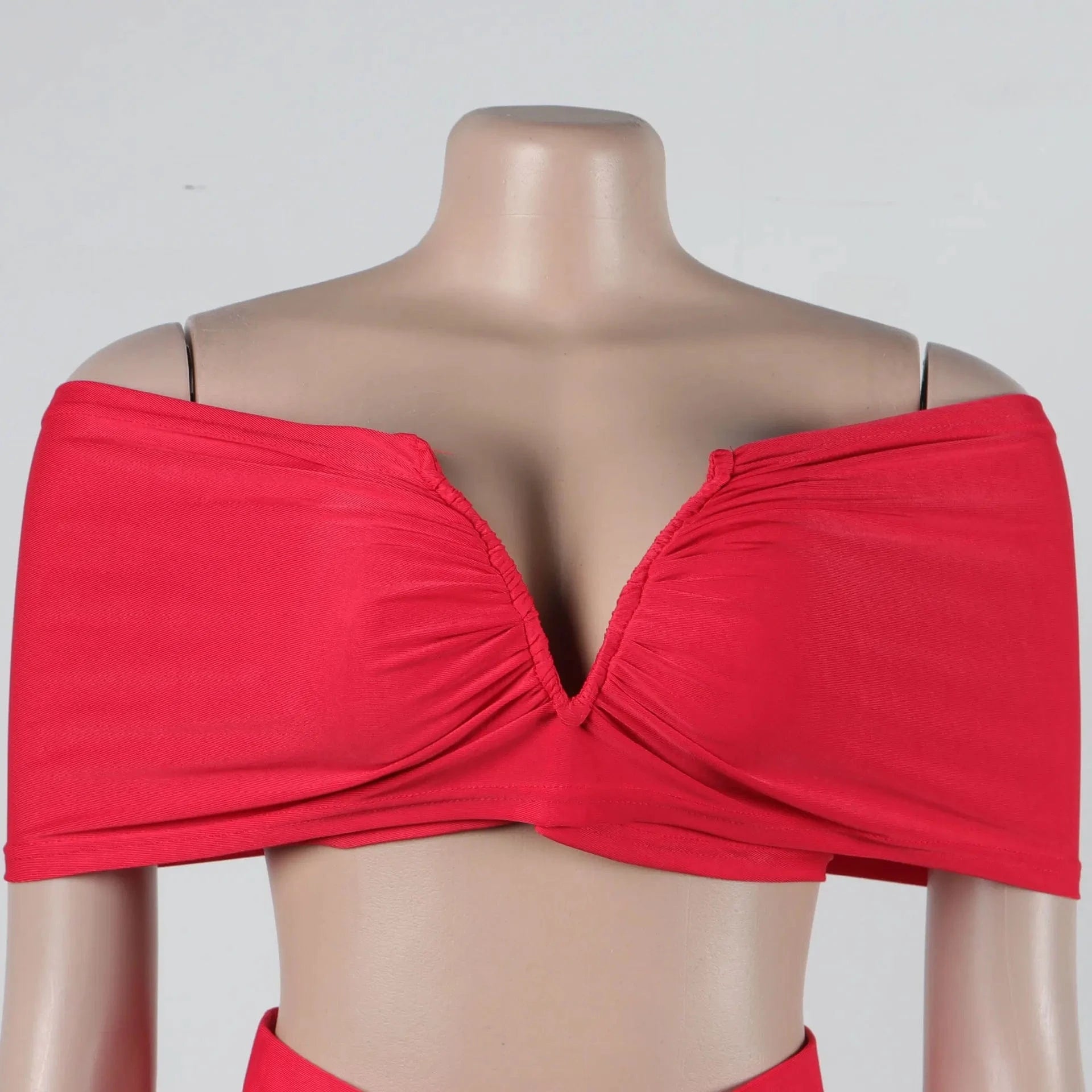 New arrivals summer 2024 S-2XL boutique fashion design ruched v neck two piece pants set
