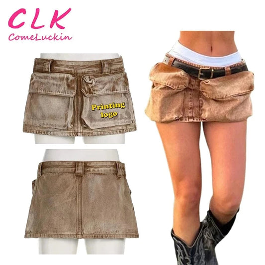 New Arrivals Women's Denim Skirt Casual Cotton Khaki Pocket Zipper Patchwork Mini Skirt Casual Denim Jeans Skirt Women Clothing