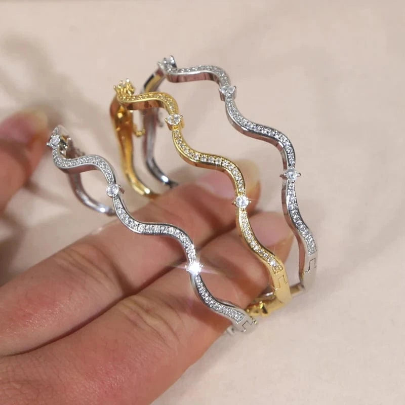 New Arrived Bling Fashion Design Women Girl Gift Party Jewelry 5A Cubic Zirconia CZ Wave Shape Bangle Bracelet