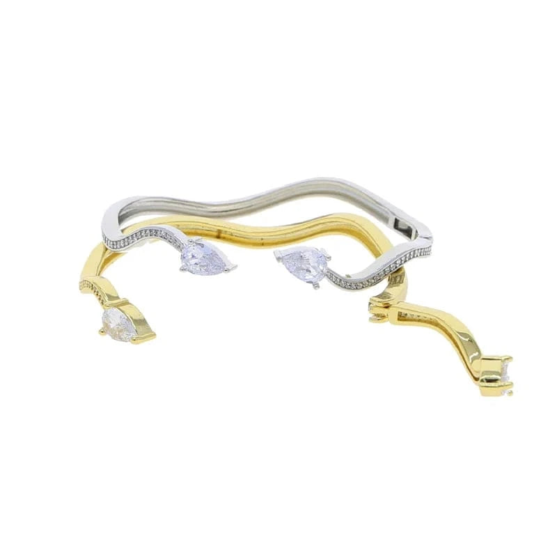 New Arrived Bling Fashion Design Women Girl Gift Party Jewelry 5A Cubic Zirconia CZ Wave Shape Bangle Bracelet