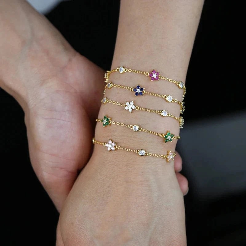New Arrived High Quality Unique Minimal Delicate Cute Lovely Flower Charm Rainbow Colorful CZ Choker Chain Necklace Jewelry