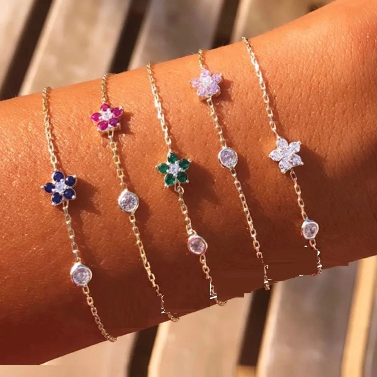 New Arrived High Quality Unique Minimal Delicate Cute Lovely Flower Charm Rainbow Colorful CZ Choker Chain Necklace Jewelry